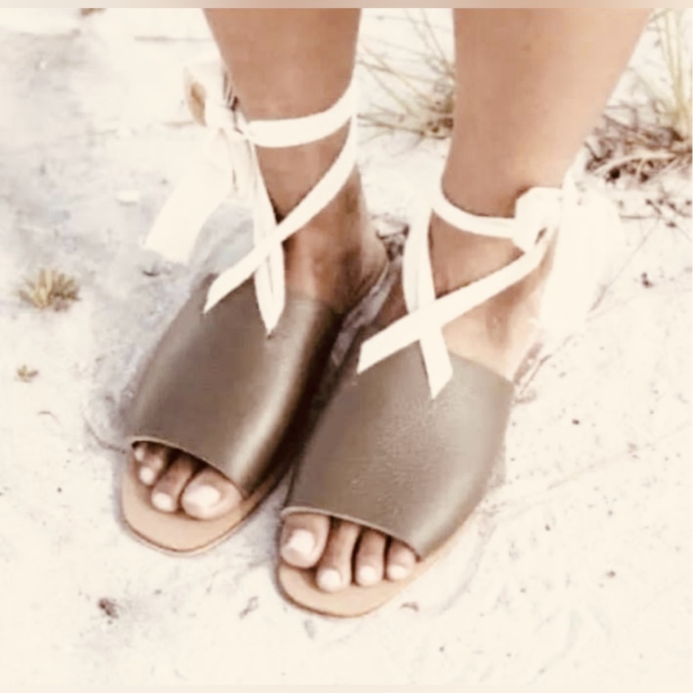 ST AGNI Otago Leather Slides Sandals Flats Sz 40/ US 9 Brown Minimalist